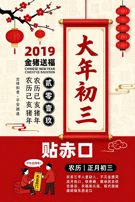 民俗禁忌素材：春联红韵 大年初三吉祥民俗指南