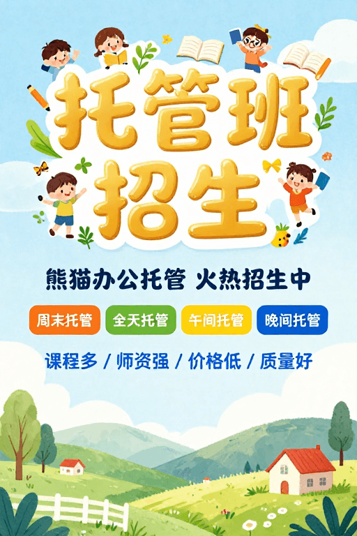 儿童托管素材：儿童托管班招生：活泼水彩风格海报设计