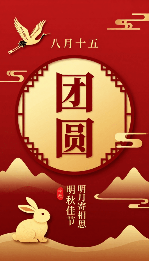中秋节素材：中秋团圆剪纸风海报设计
