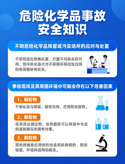 科普教育海报素材：蓝色科技风危险化学品安全警示图