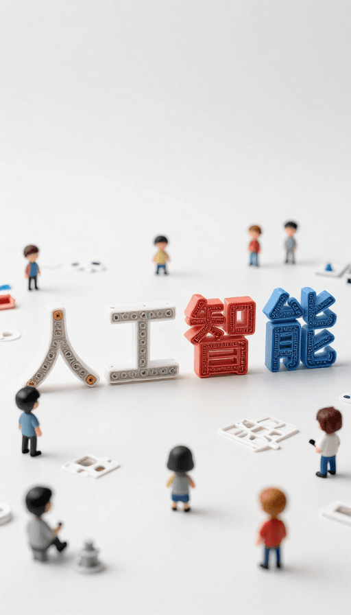 可爱风格素材：微观世界中的Q版‘人工智能’字体组装