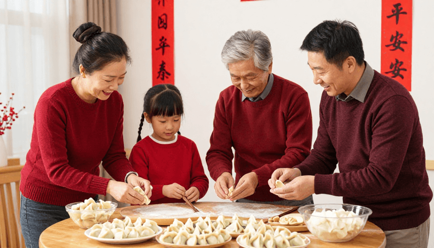 温馨生活素材：冬至团圆：温馨饺子宴洋溢幸福喜悦