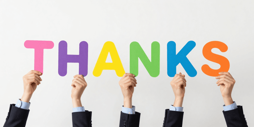 深色西装素材：六手共举彩色'THANKS'，专业摄影致谢海报