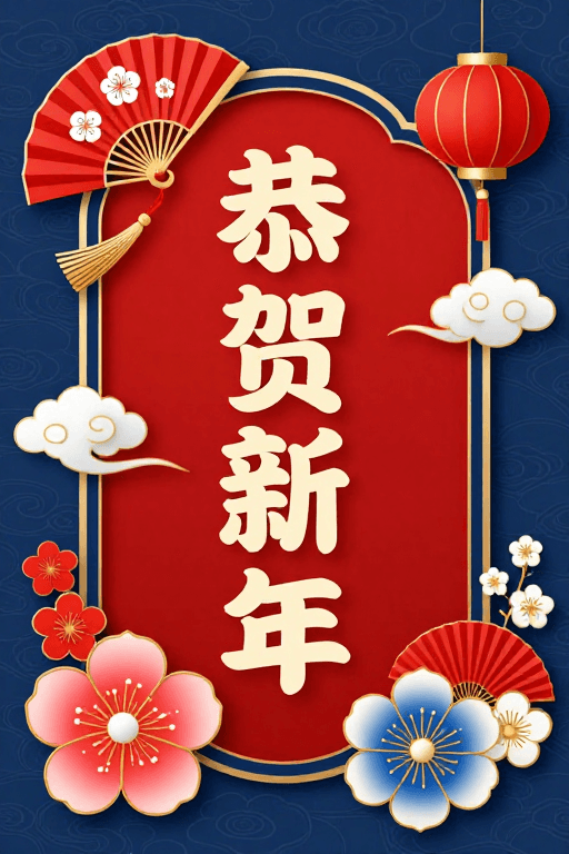 祥云装饰素材：新年祝福·传统红金祥云海报