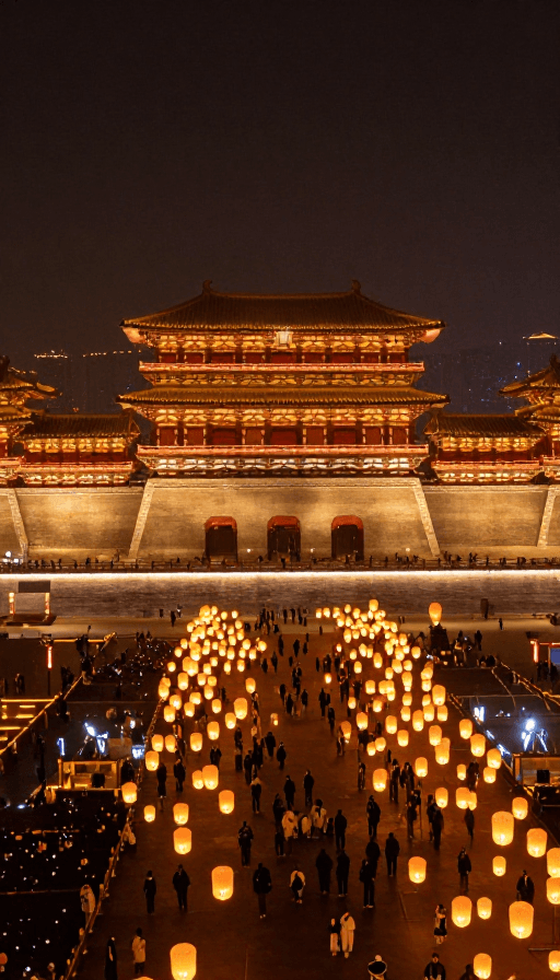 夜景素材：大秦阿房宫：宏伟璀璨的千年夜景