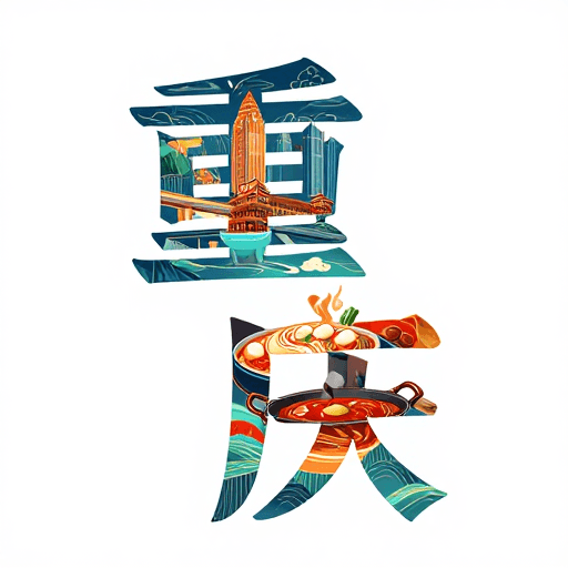 创意字体设计素材：重庆创意字体插画：建筑与美食的艺术融合