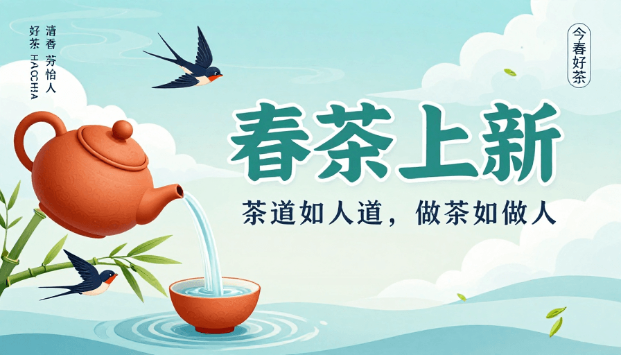 茶文化元素素材：春茶上新：清新淡雅中国风插画海报