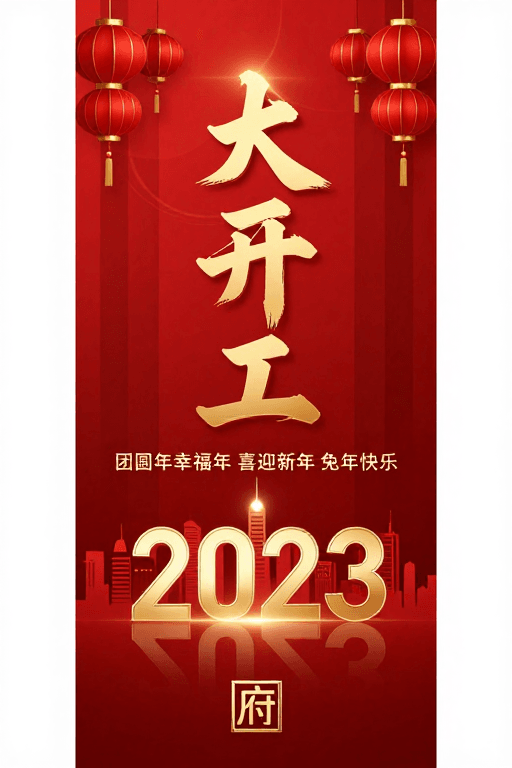 商业宣传素材：大开工立体金箔新年海报设计