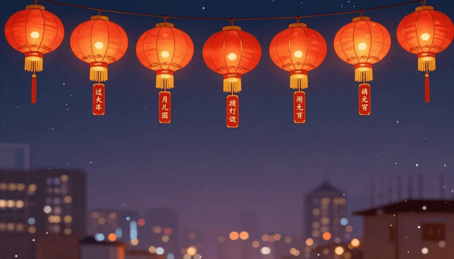 元宵庆典素材：暖红灯笼映夜空·元宵佳节文化图景