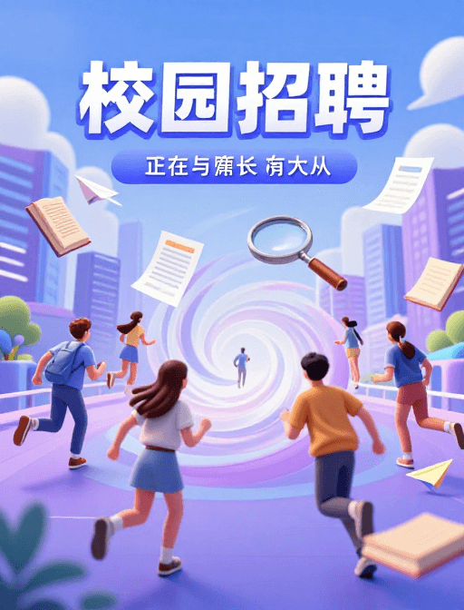 3D插画素材：青春奔赴·未来启航：3D校园招聘视觉漩涡海报