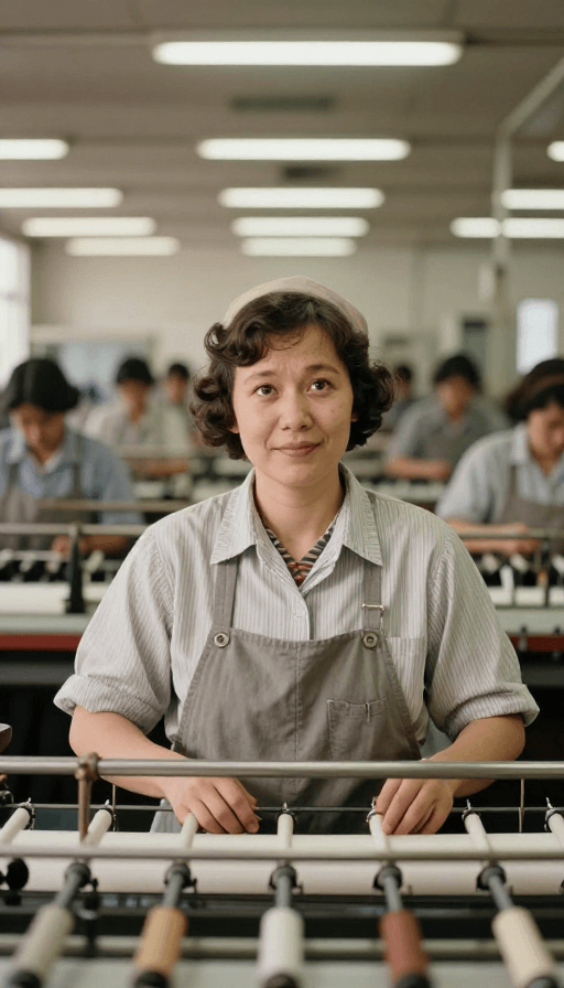 纪实摄影素材：80年代纺织女工车间纪实：电影光效下的经典瞬间