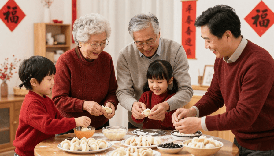 温馨瞬间素材：冬至团圆：家人共包饺子的温馨喜悦时刻