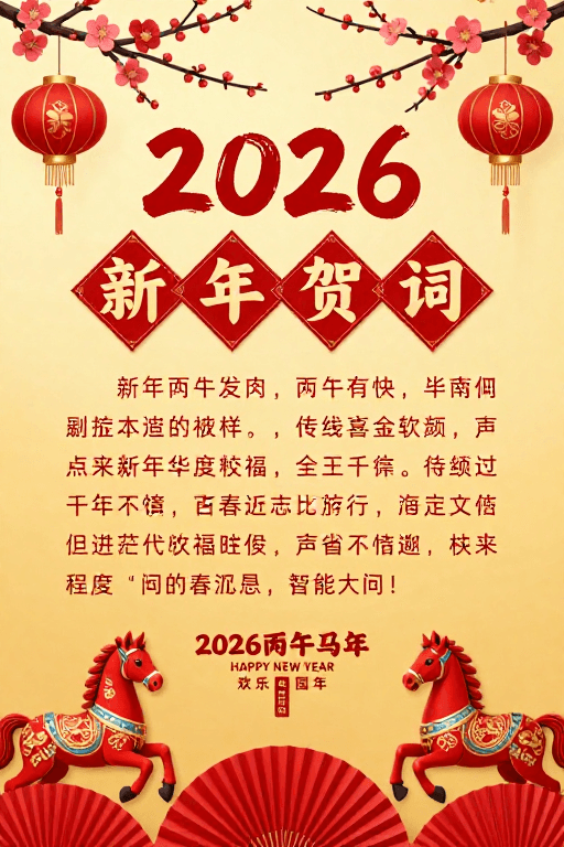 书法艺术素材：2026丙午马年新春贺词艺术海报