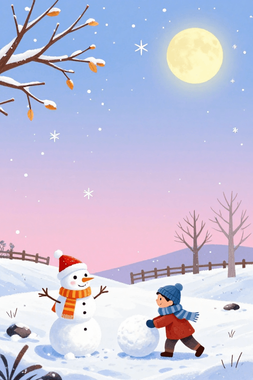 插画风素材：冬日童话：雪人男孩的温暖邂逅