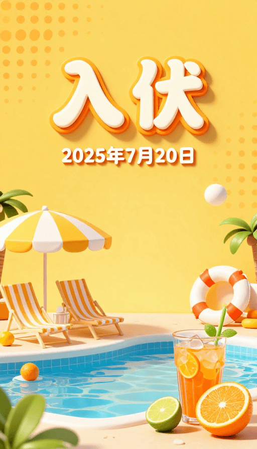 夏日活力素材：入伏主题立体海报：夏日清凉与活力设计