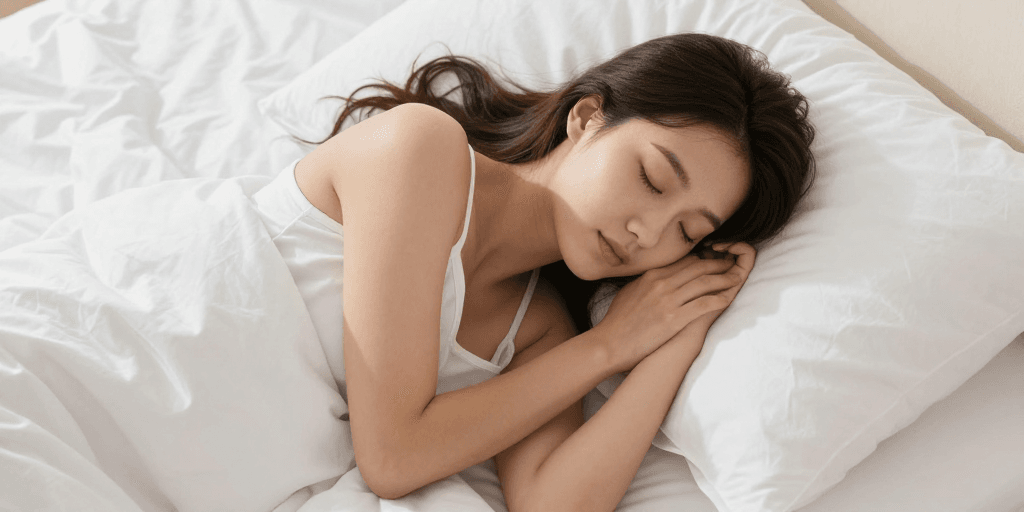 生活方式素材：晨光安睡的年轻女性：宁静舒适的健康睡眠时光