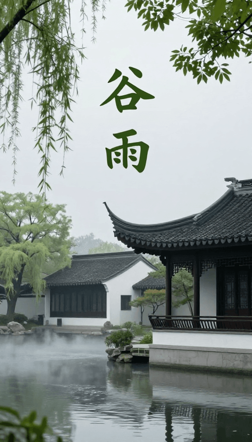 节气海报素材：谷雨：水墨意境下的中式园林