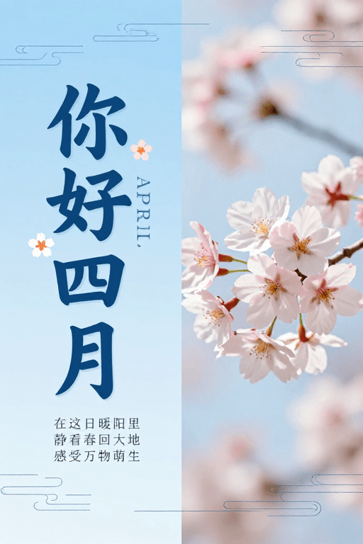 四月主题素材：你好四月·春日静谧美学海报