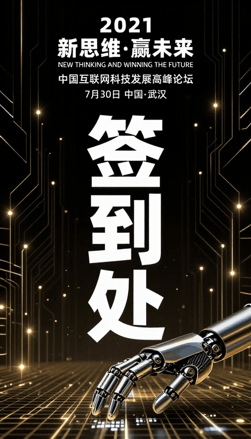 高端论坛素材：未来科技签到处：高端论坛数字签到视觉海报