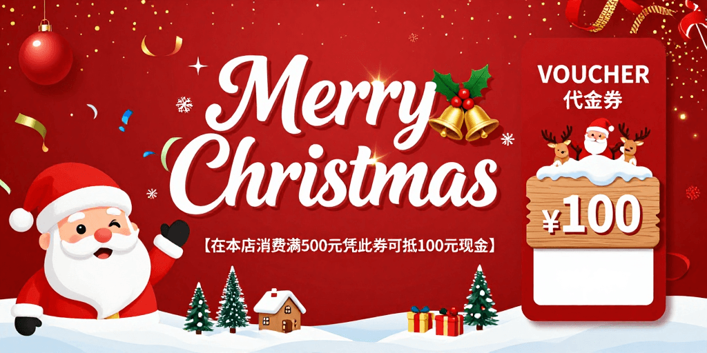 圣诞节素材：红色圣诞促销海报：节日狂欢与优惠