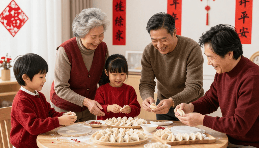 冬至素材：冬至温馨时刻：全家包饺子欢笑团圆