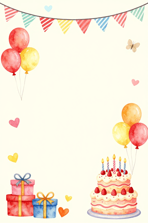商业插画素材：水彩生日派对：童趣温馨节日装饰灵感