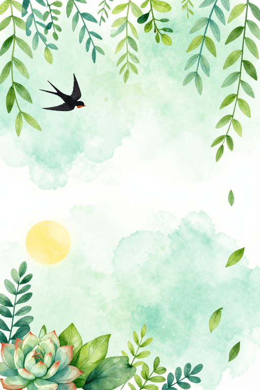 春日主题素材：清新水彩春日生机自然插画背景
