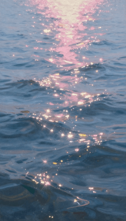 少女侧颜素材：粉蓝光波与朦胧侧影：梦幻黑河油画特写