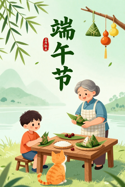 节日氛围素材：端午手绘温情粽香