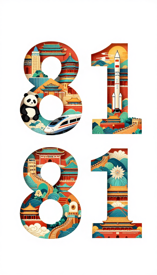 喜庆设计素材：创意'81'数字设计：中国风与极繁主义艺术碰撞
