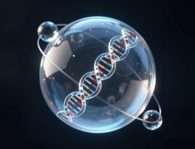 分子结构素材：透明玻璃体内的基因链分子结构艺术呈现