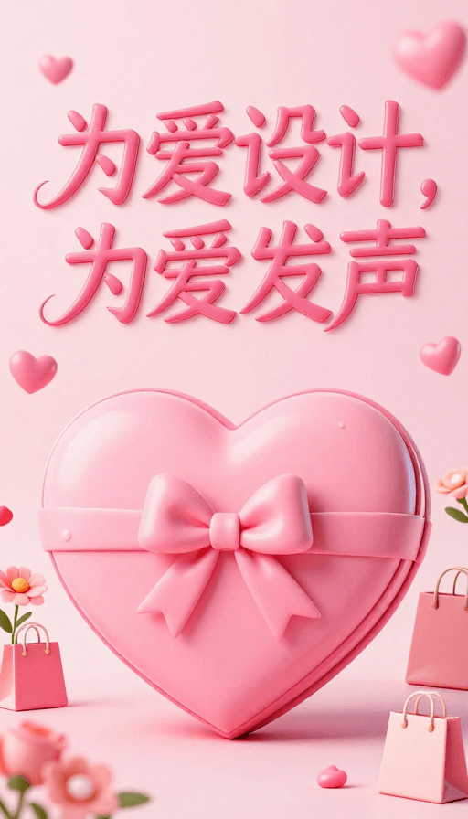 立体艺术素材：粉色几何风海报：为爱设计发声的3D礼盒艺术