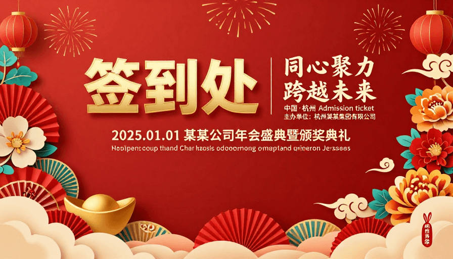 企业活动素材：红色中国风年会签到处海报设计