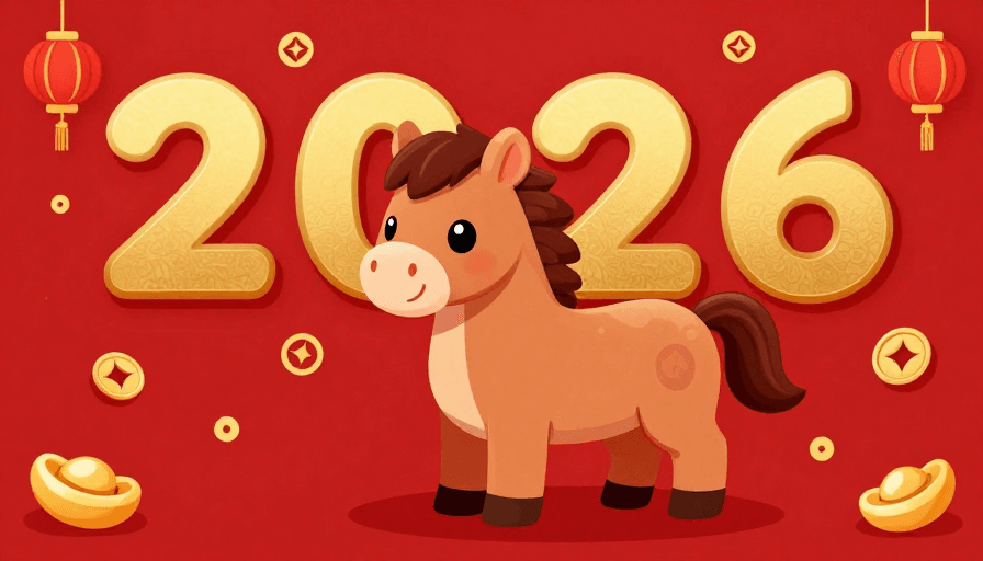 可爱风格素材：萌趣马年：2026春节喜庆插画