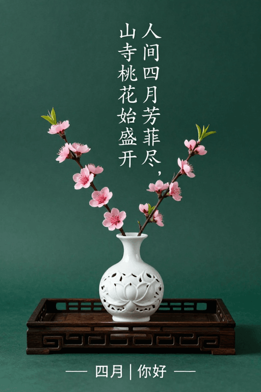 静谧意境素材：人间四月芳菲盛，桃花入画东方韵