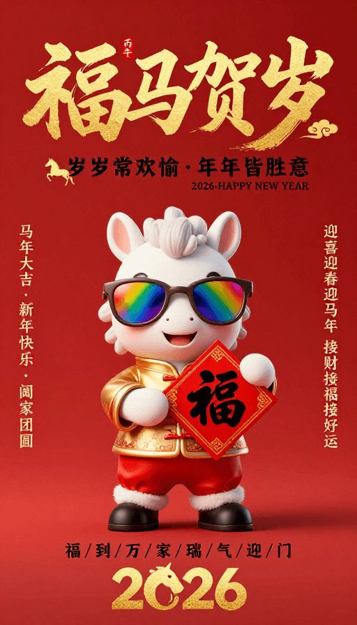 金红配色素材：红金喜庆中国新年海报：福马贺岁与吉祥寓意