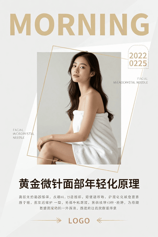 几何设计素材：极简美学：黄金微针面部年轻化宣传海报