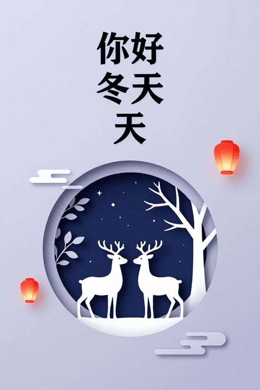 纸艺剪影素材：极简主义冬季意境海报