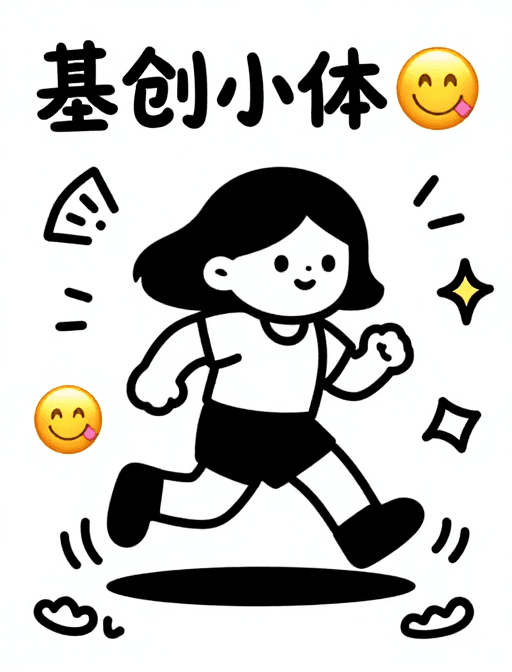 简笔画素材：基思哈林风卡通女孩奔跑 童趣涂鸦插画