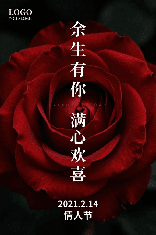 情人节素材：余生的爱意：深情红玫瑰情人节海报设计