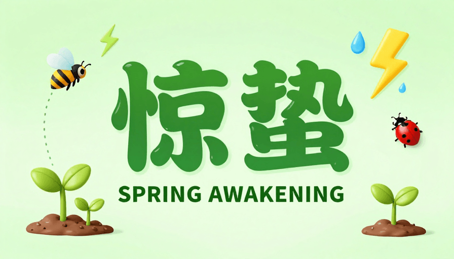 惊蛰素材：惊蛰：清新果冻风春日插画