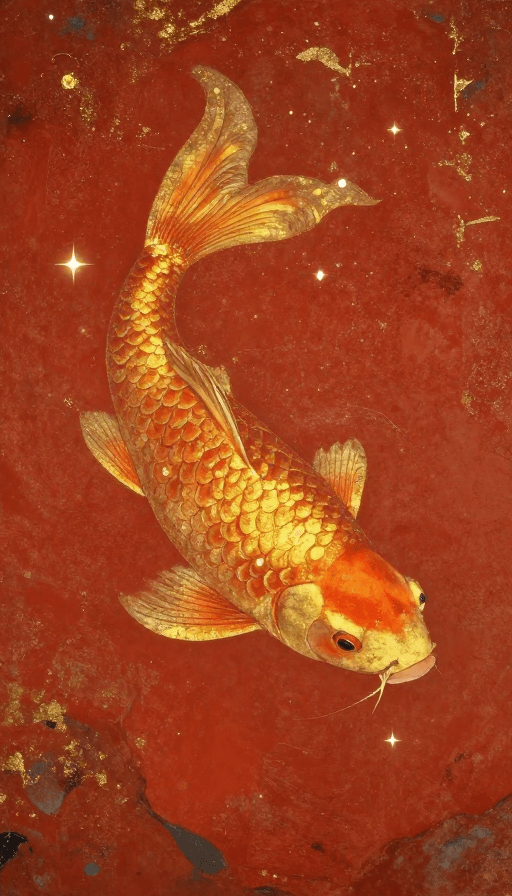 禅意意境素材：锦鲤幻境：岩彩古韵的浪漫奇幻