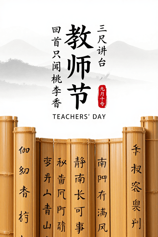 教育宣传素材：雅致国风教师节海报：竹简墨韵颂师恩