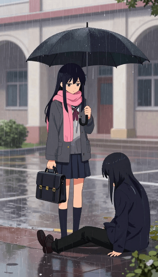 双人互动素材：雨夜校园：日系像素双人情感瞬间