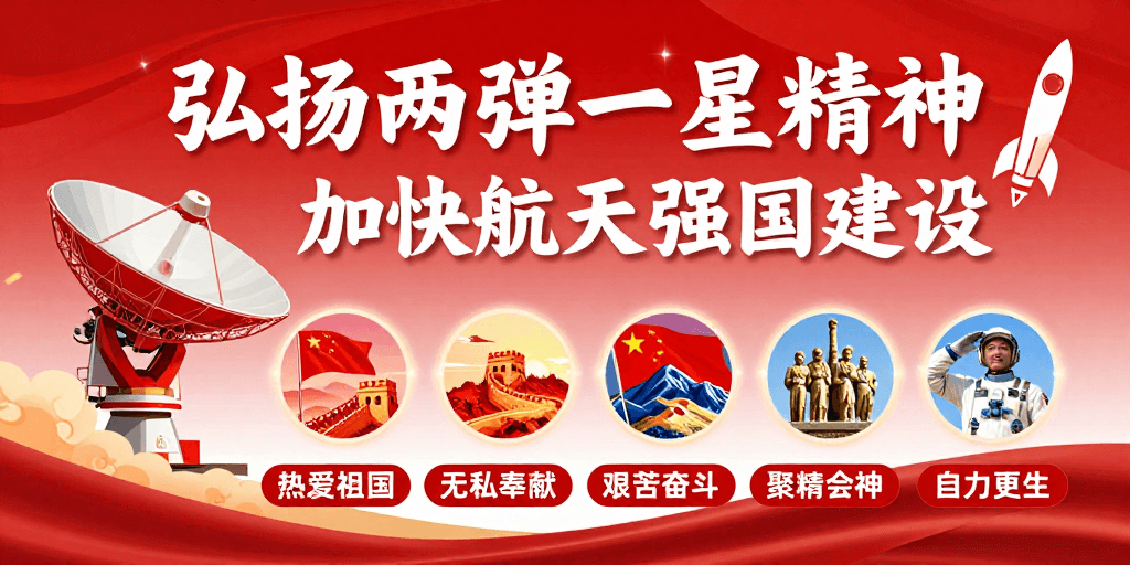 两弹一星精神素材：弘扬两弹一星精神 航天强国建设红色宣传海报