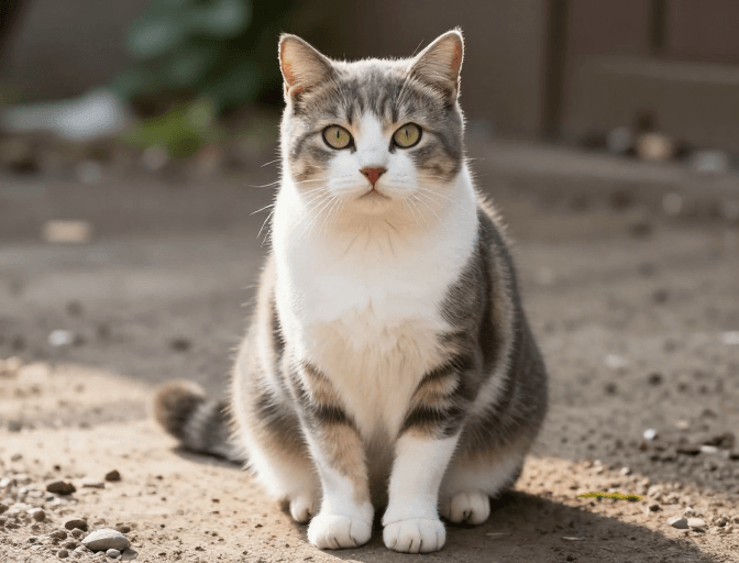 户外摄影素材：灵动虎斑猫户外写真：自然光影下的纯净时刻