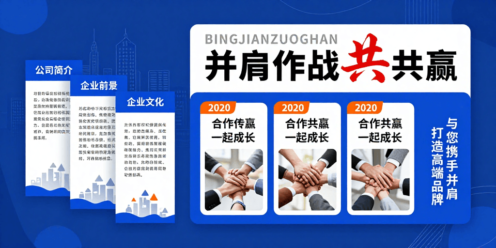 企业合作素材：深蓝色科技商务海报：合作共赢现代企业形象宣传