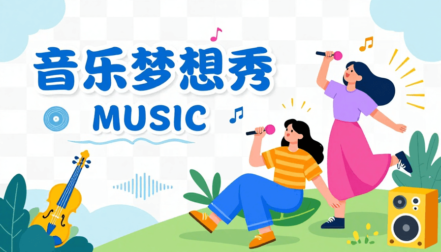 活动宣传素材：青春活力：天蓝草绿音乐节海报插画