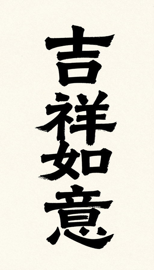 宣纸质感素材：隶魏融合粗笔书法 吉祥如意竖排宣纸质感海报