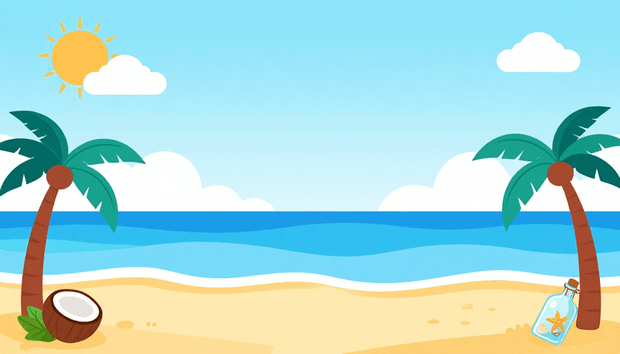 几何设计素材：清新扁平化热带海滩插画背景